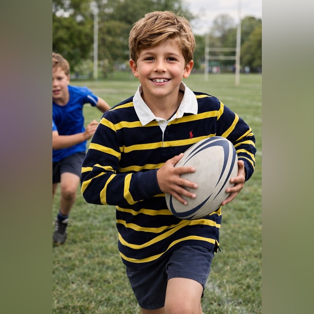 Polo Ralph Lauren Boys Newport Navy/Gold Striped Cotton Rugby Jersey Shirt